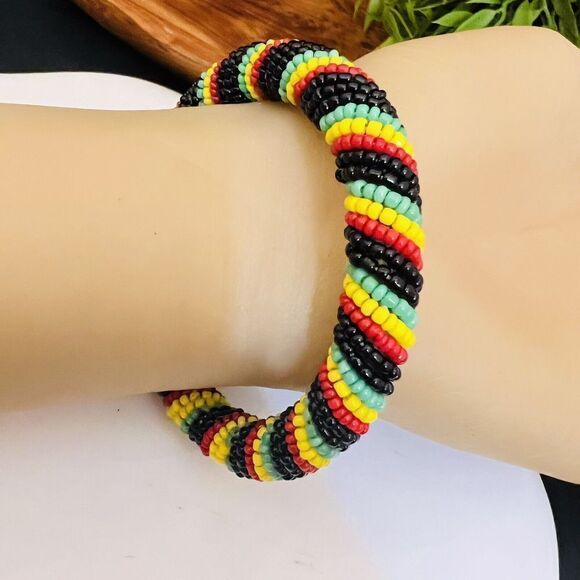 Maisha Fair Trade Sead Beads Multi Beaded Masai Bracelet wrapped Bangle Slip on - Picture 2 of 7